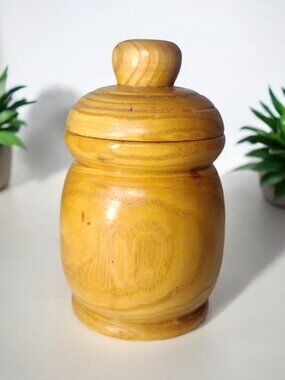 Hand Turned Wood Apothecary Style Lidded Jar Boho Storage Decor Natural 5.75"